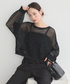 earth music&ecology スパンコールメッシュニットプルオーバー