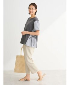 Green Parks 脇リボン５分袖布帛ドッキングプルオーバー