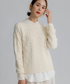 組曲 【WEB限定】パール釦ケーブル ニット