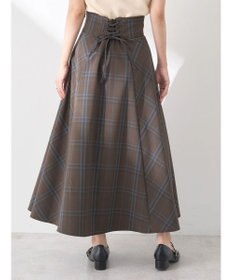 earth music&ecology バックレースアップチェックスカート