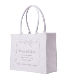 Maison de FLEUR ブルーマニアリボンフレーム刺繍スクエアトート