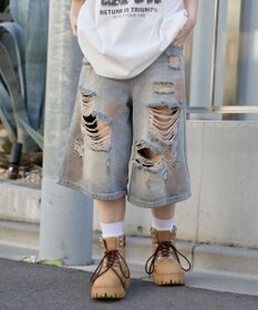 WEGO ダメージデニムハーフパンツ