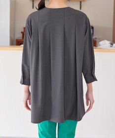 Tiaclasse L 【洗える】ストレッチタフタタックチュニックブラウス