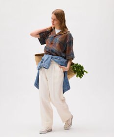 LENO DARK MADRAS CHECK OPEN COLLAR SHIRTS / マドラスチェックブラウス