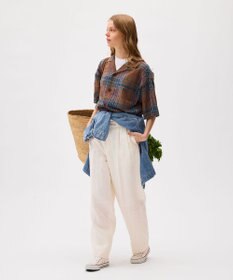 LENO DARK MADRAS CHECK OPEN COLLAR SHIRTS / マドラスチェックブラウス