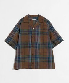 LENO DARK MADRAS CHECK OPEN COLLAR SHIRTS / マドラスチェックブラウス
