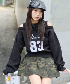 WEGO オープンショルダーナンバリングニット