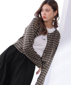 Tiaclasse 【洗える】カットジャガードコンパクトカーディガン