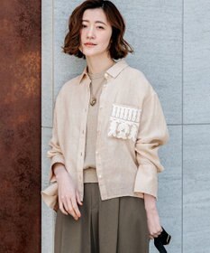 23区 【先行予約】LIBECOリネン ポケット刺繍 クロップドシャツ