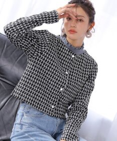 Tiaclasse 【洗える】カットジャガードコンパクトカーディガン