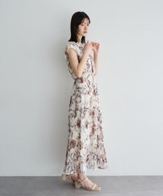 YECCA VECCA フラワー柄シアープリーツワンピース