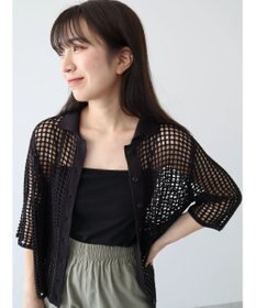 Green Parks メッシュ編み襟付きカーディガン