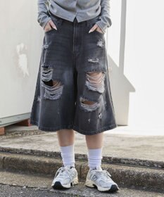 WEGO ダメージデニムハーフパンツ