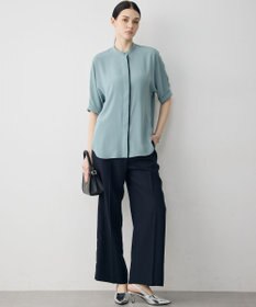 ICB 【新色追加・WEB限定カラーあり】BackSatinAmunzen 5分袖バンドカラーブラウス