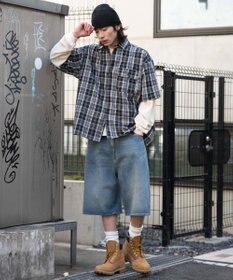 WEGO 【ユニセックス着用ITEM/SMLサイズ展開】スーパーバギーデニムショーツ