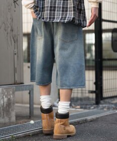 WEGO 【ユニセックス着用ITEM/SMLサイズ展開】スーパーバギーデニムショーツ
