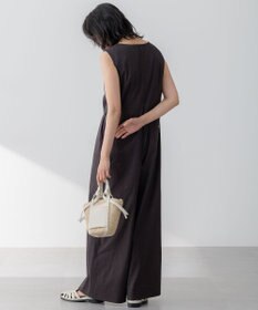 23区 S 【洗える】リネンレーヨンストレッチ スクエアネック オールインワン