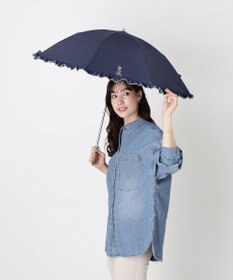 MOONBAT 【WEB限定/遮光率100%/遮熱/UV】POLO RALPH LAUREN（ポロ ラルフローレン）晴雨兼用日傘 ワンポイント ポロベア刺繍 フリル 折りたたみ傘 長折タイプ