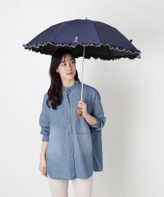 MOONBAT 【WEB限定/遮光率100%/遮熱/UV】POLO RALPH LAUREN（ポロ ラルフローレン）晴雨兼用日傘 ワンポイント ポロベア刺繍 フリル 折りたたみ傘 長折タイプ