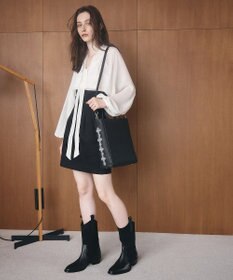 TOPKAPI 【TREASURE TOPKAPI】シュリンクレザー レース 刺しゅう ショルダー付 トートバッグ