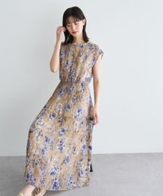 YECCA VECCA フラワー柄シアープリーツワンピース