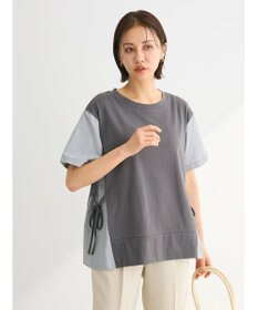 Green Parks 脇リボン５分袖布帛ドッキングプルオーバー