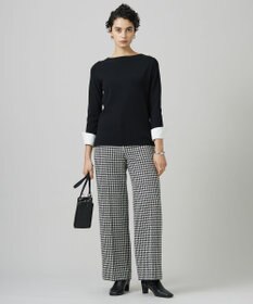 ICB L ハウンドトゥースツイード ワイドストレートパンツ