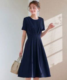 Tiaclasse L 【2TYPEスリーブ/半袖・ノースリーブ・洗える】タックフレアワンピース