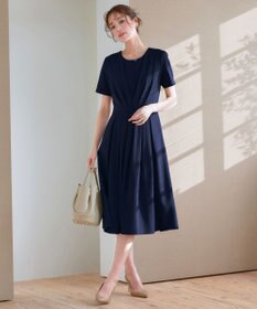 Tiaclasse L 【2TYPEスリーブ/半袖・ノースリーブ・洗える】タックフレアワンピース