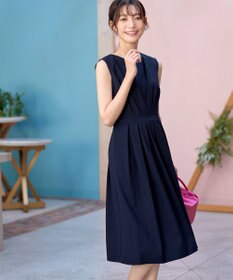 Tiaclasse L 【2TYPEスリーブ/半袖・ノースリーブ・洗える】タックフレアワンピース