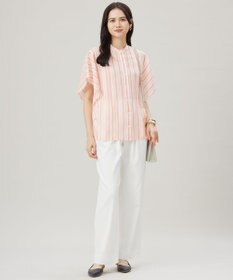 自由区 L 【接触冷感・吸水速乾・洗える】ナチュラルリネンフレア袖 シャツ