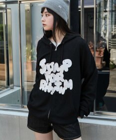 WEGO 【ユニセックス着用ITEM/MLサイズ展開】メッシュロゴジップパーカー