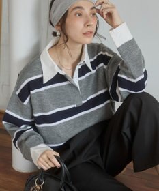 WEGO 【ANGIE VINTAGE】シャツ襟 ドッキング　フェイクレイヤード ニット トップス