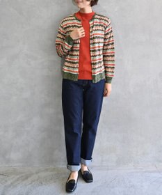 muuc 〈高品質シルク100%〉〈通年着られる〉袖リブあり シェルボタン使用 透かしレース編み シルクマルチボーダーカーディガン