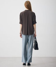 ICB 【新色追加・WEB限定カラーあり】BackSatinAmunzen 5分袖バンドカラーブラウス