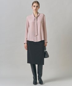 ICB L 【接触冷感・UVケア・速乾・洗える】BackSatinAmunzen 配色ボウタイブラウス