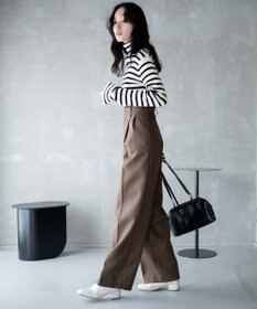 WEGO 【手洗い可】ハイウエストセンタープレスワイドパンツ