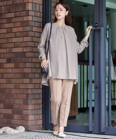 Tiaclasse L 【洗える】フロントタックバックギャザーフレアチュニックブラウス