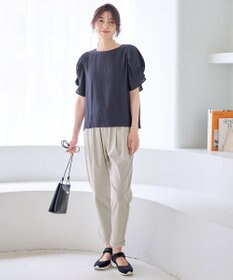 ANY マットサテン袖タックブラウス