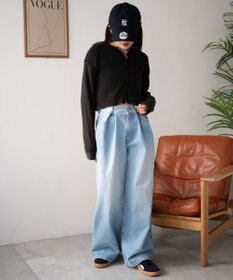 WEGO 【ウエスト調整付き】ウエストフックデニムワイドパンツ