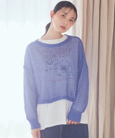 earth music&ecology スパンコールメッシュニットプルオーバー