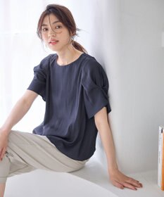 ANY マットサテン袖タックブラウス