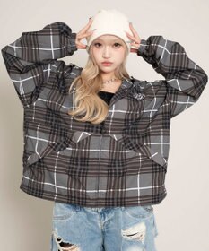 WEGO 【ユニセックス着用ITEM/MLサイズ展開】チェックロゴフードブルゾン