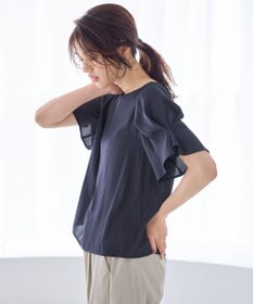 ANY マットサテン袖タックブラウス