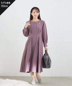 Tiaclasse 【洗える】ビジュー付きフロント切替タックワンピース