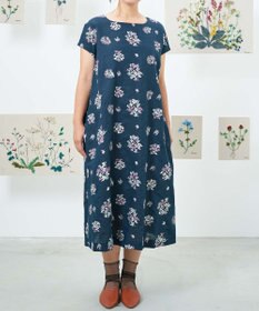 muuc 〈コットン×リネン〉〈高品質なドライタッチ生地〉野小花刺繍ゆったりワンピース