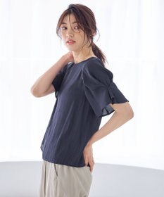 ANY マットサテン袖タックブラウス