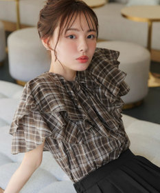 洗える】チェック柄フリルブラウス / Tiaclasse | ファッション