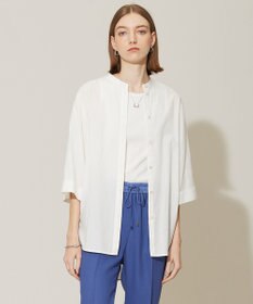 ICB 【洗える】コットンモダールローン バンドカラーシャツ