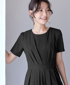 Tiaclasse L 【2TYPEスリーブ/半袖・ノースリーブ・洗える】タックフレアワンピース